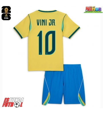 Brasil Vinicius Junior #10 Primera Equipación Niños Mundial 2026 Manga Corta (+ Pantalones cortos)